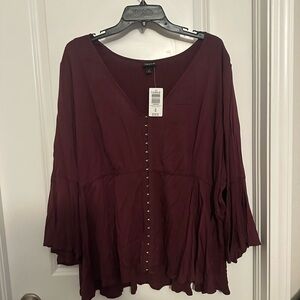 Torrid Deep Burgundy Blouse with Button Accents